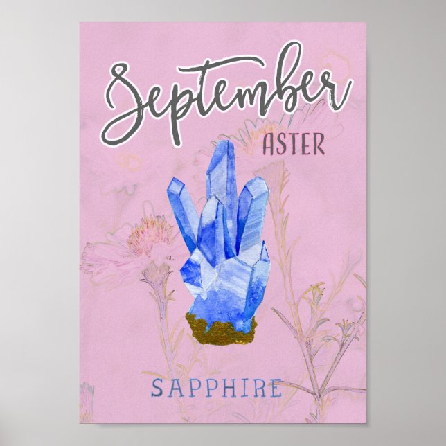 September Birthday Flower och Birthstone Poster (Framsidan)