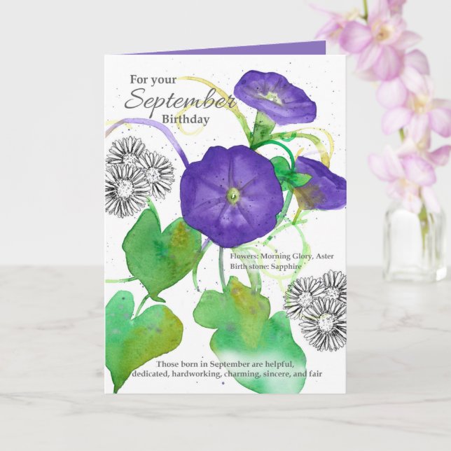 September Birthday Morgon Glory Asters Botanias Kort (Orkide)