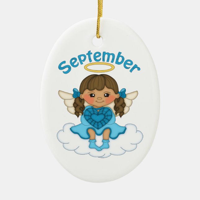 September Birthstone Angel Brunette Julgransprydnad Keramik (Framsidan)