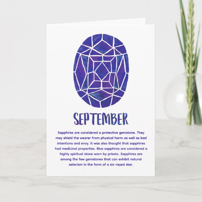 September Birthstone Sapphire Birthday Watercolor Kort (Framsida)