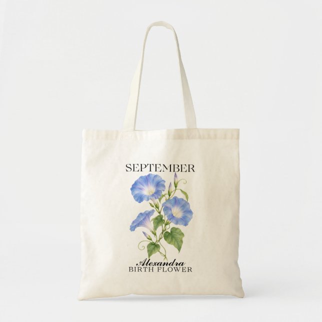 September Blå Morgonstånds Födelsedagsblomma Tygkasse (Framsidan)