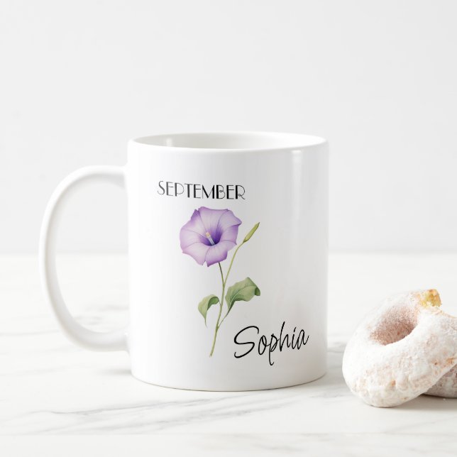 September Blomma Personlig Kaffemugg (Med munk)