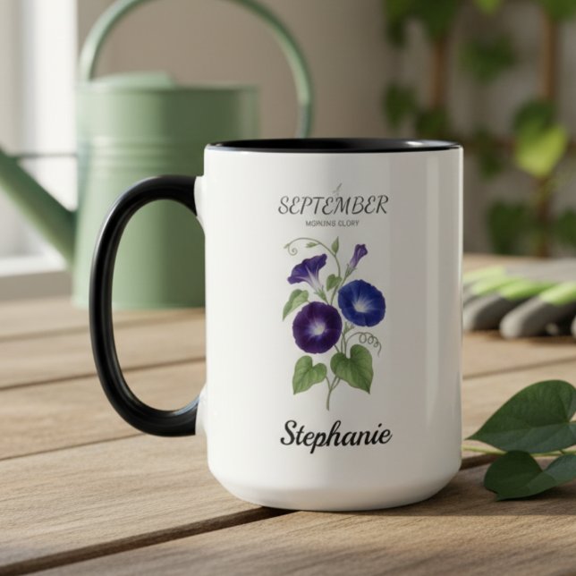September Blommig Morgon Födelsedagspresent Mugg (September birth month flower morning glory birthday coffee mug)