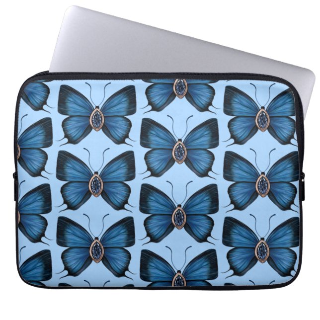 September Blue Butterfly Mönster Design Laptop Fodral (Framsidan)