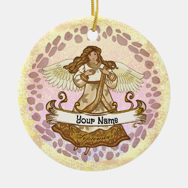 September födelsedag Angel-anpassningsbar Julgransprydnad Keramik (Framsidan)