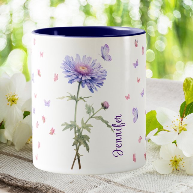 September födelsedag Aster Birth Month Flower Blom Två-Tonad Mugg (Skapare uppladdad)