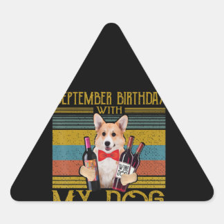 September födelsedag med min Corgi Hund 2020-gåva Triangelformat Klistermärke