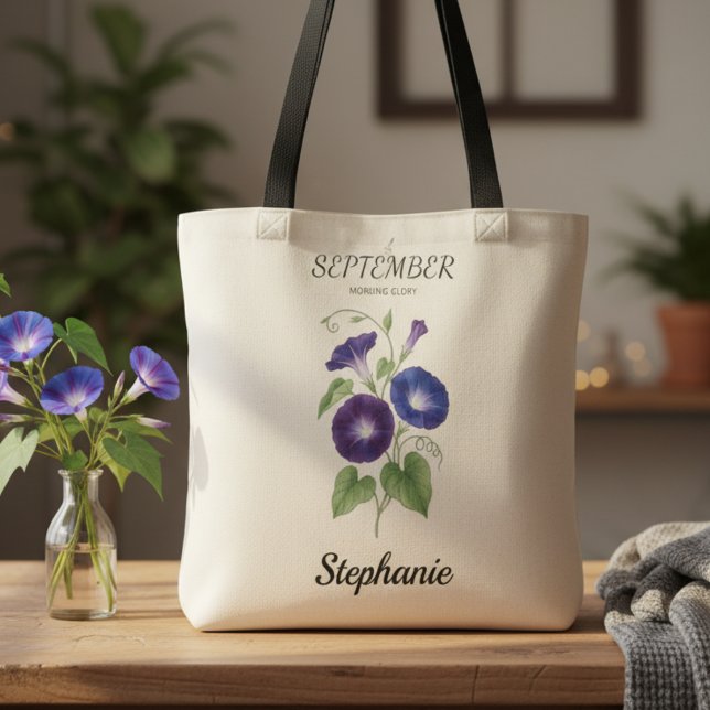 September Födelsedagspresent Födelsedagsblomma Pra Tygkasse (September birth month flower morning glory birthday tote bag)