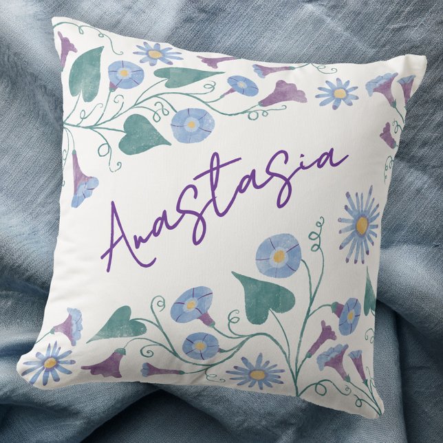 September Födelsemånad Morgonstånd Personaliserad Kudde (September birthday birth month flower morning glory aster personalized custom name throw pillow gift)