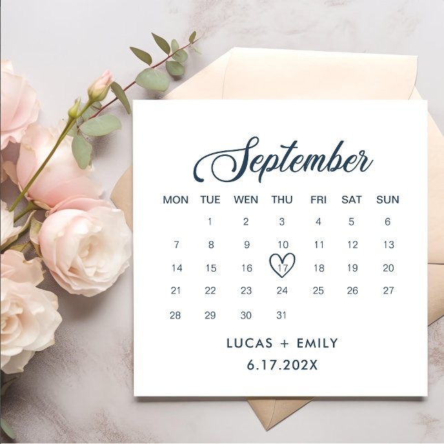 September Kalender Mörk blått Bröllop Pappersservett (Skapare uppladdad)