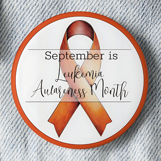 September Leukemia Awareness Månad Knapp (September is Leukemia Awareness Month pinback button.  Orange awareness ribbon.)