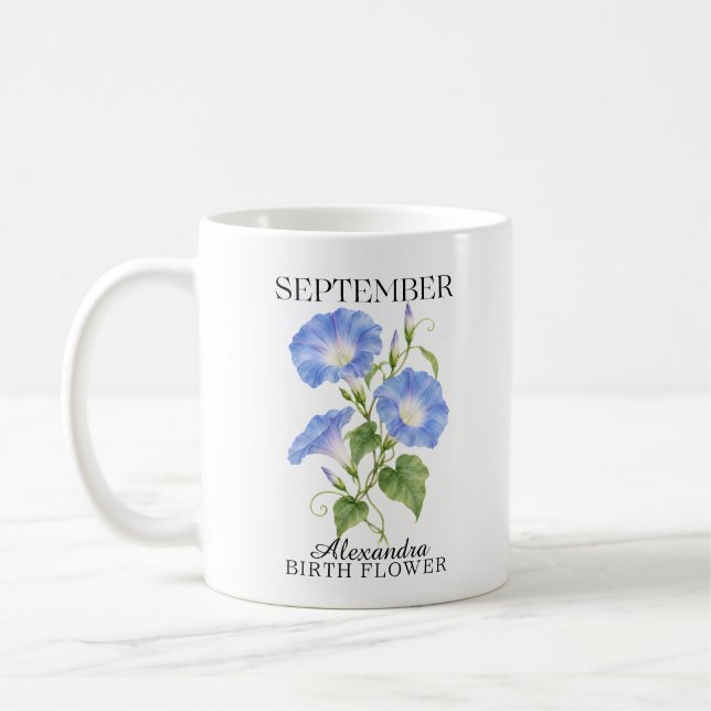 September Morgongloria Födelsedagsblomma Kaffemugg (Vänster)