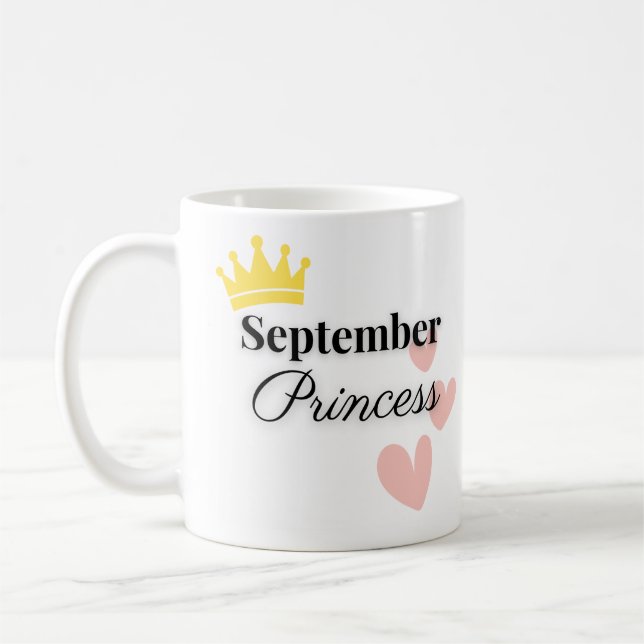 September Prinsessa Mugg – Guld Kron & Hjärtan (Vänster)