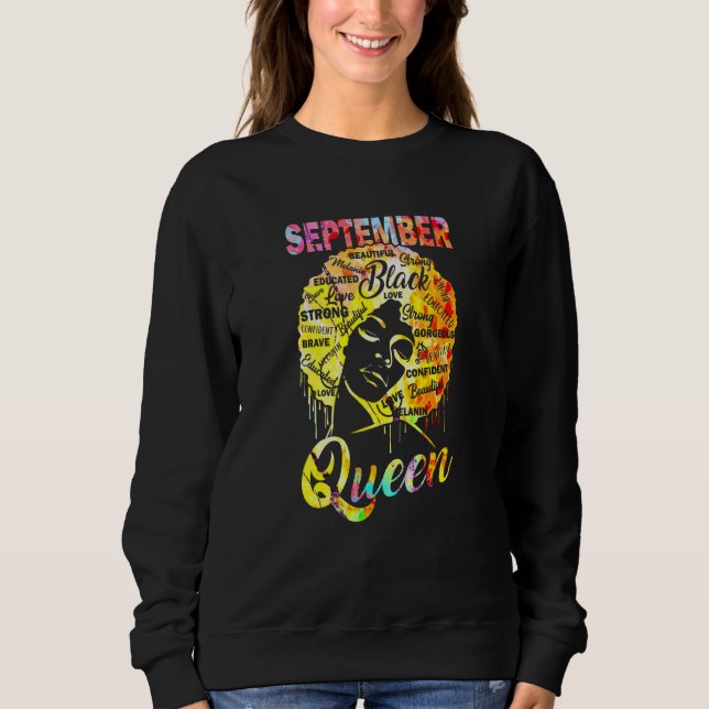 September Queen Black Woman Afro Natural Hair Afri T Shirt (Framsida)