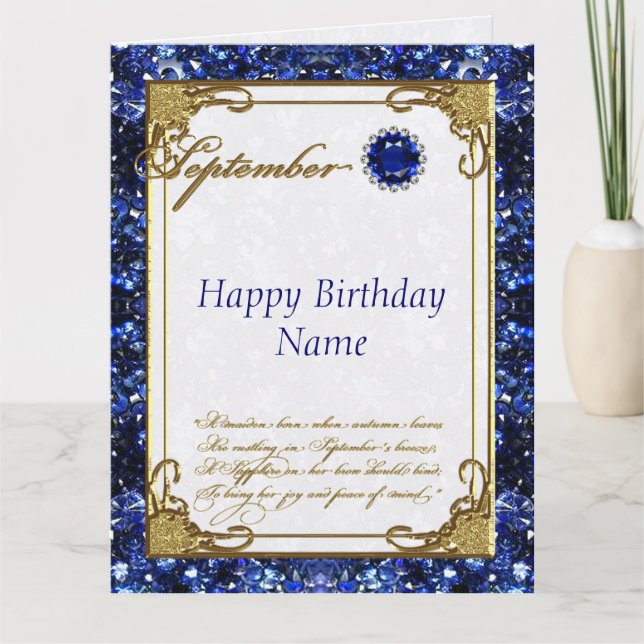 September Sapphire Birthstone Birthday 8.5 X 11 Kort (Framsida)