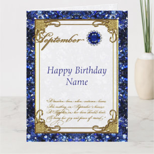 September Sapphire Birthstone Birthday 8.5 X 11 Kort