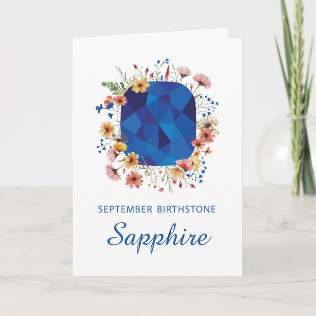 September Sapphire Birthstone Birthday Wildblommor Kort (Framsida)
