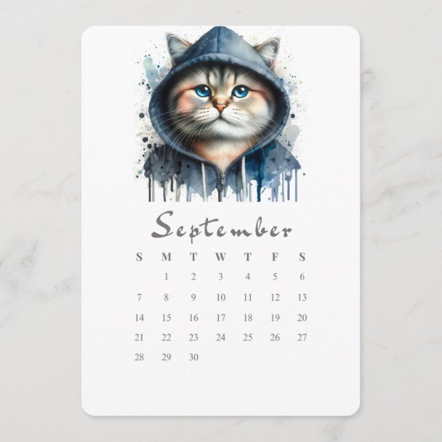 September stand-Ensam Calendar Kattunge Stänk Art Meny (Framsida)