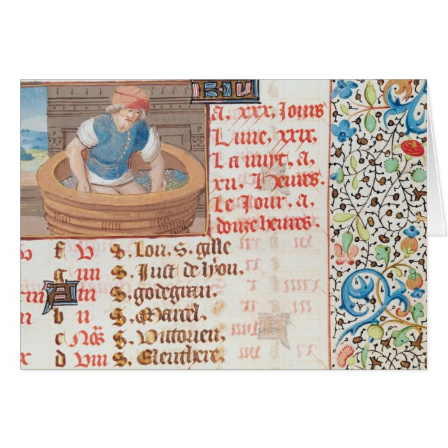 September: Trampling av druvor Hälsningskort (Framsidan Horizontal)