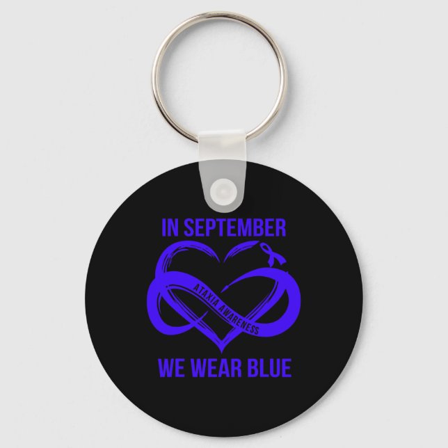 September Vi Bära Blue Ataxi Awareness Ribbon Nyckelring (Framsida)