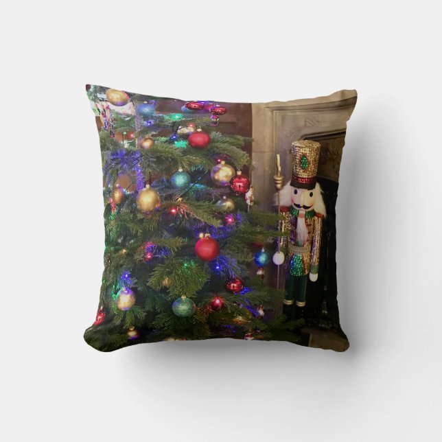 Sequed Nutcracker Soldier och Julgran Kudde (Framsida)