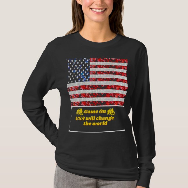 Sequin American Flagga T-shirt USA (Framsida)