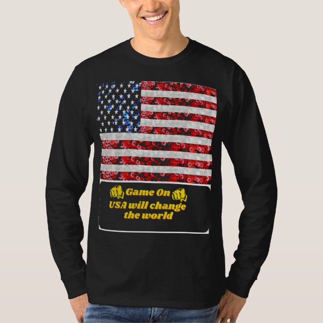 Sequin American Flagga T-shirt USA (Framsida)