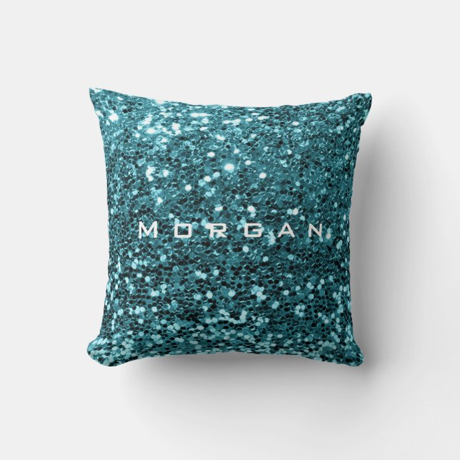 Sequin Blue Teal Aquatic glitter Namn Kudde (Framsida)