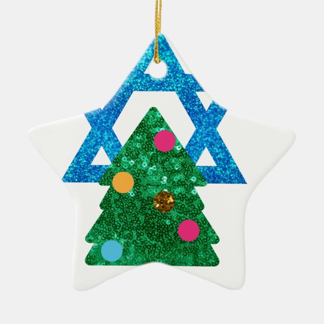 sequin christmukkah hanukkah julgransprydnad keramik (Framsidan)