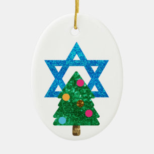 sequin christmukkah hanukkah julgransprydnad keramik