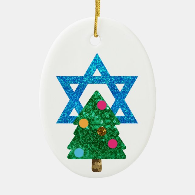 sequin christmukkah hanukkah julgransprydnad keramik (Framsidan)