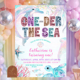 sequin glitter ONEder the sea birthday invitation Inbjudningar