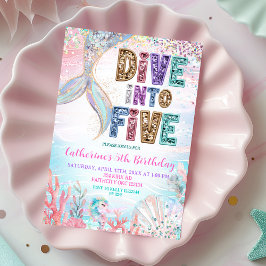 Sequin Glitters Dive into five mermaid bash Birthd Inbjudningar