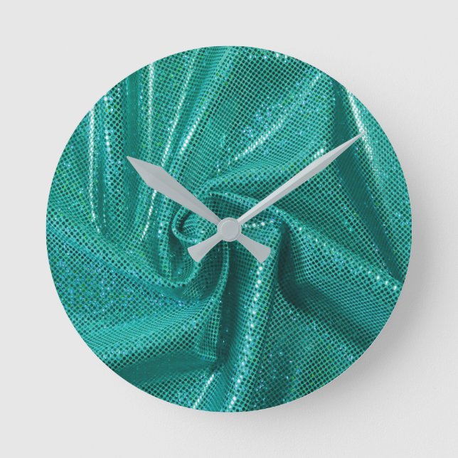 Sequin gnistra glitter teal rund klocka (Framsida)