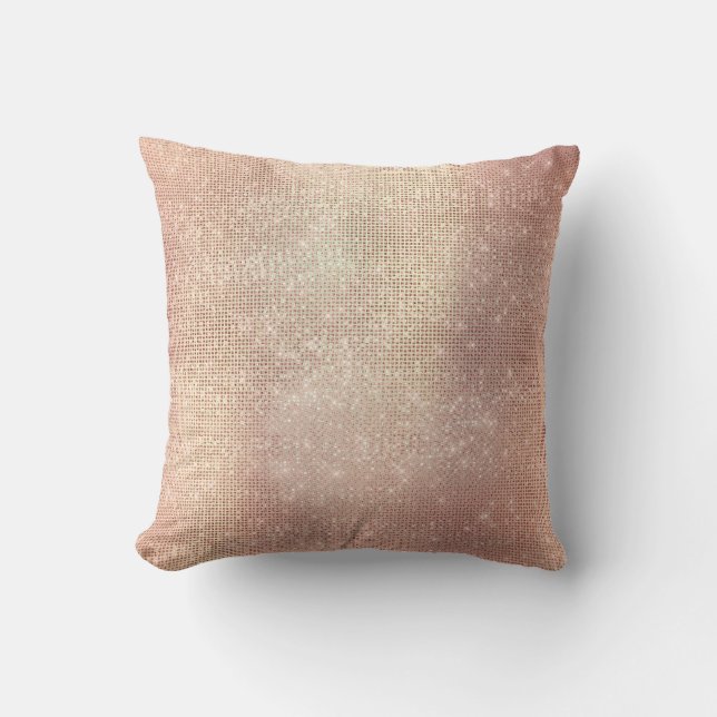  Sequin i rosa ros Guld Sparkly Kudde (Framsida)