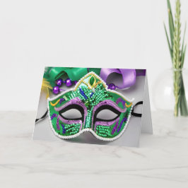 Sequin Mardi Gras Mask Birthday Kort