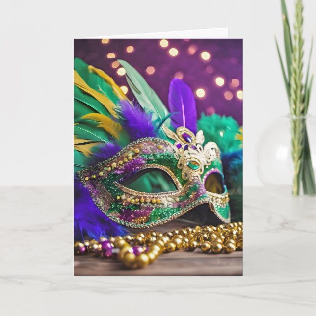 Sequin Mardi Gras Mask Birthday Kort (Framsida)