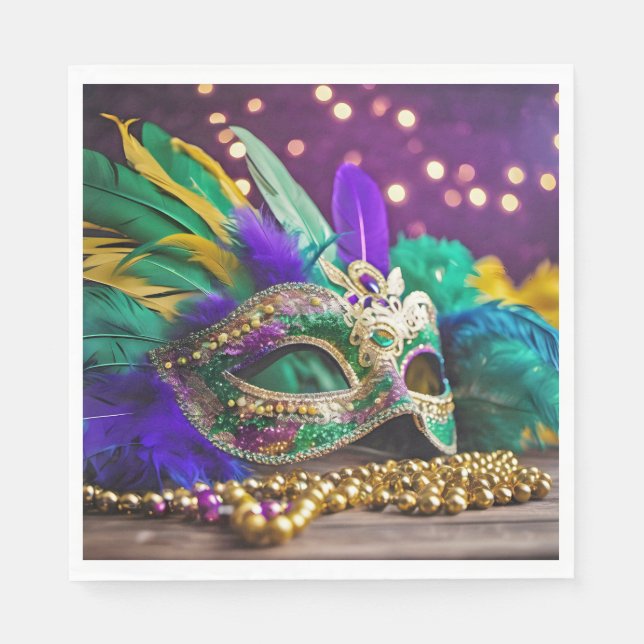 Sequin Mardi Gras Mask med Pärlor Pappersservett (Framsidan)
