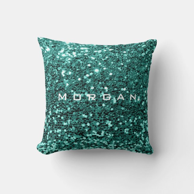 Sequin Mint Teal Aquatic glitter Namn Kudde (Framsida)