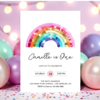 Sequin Rainbow Birthday party Invitation Inbjudningar
