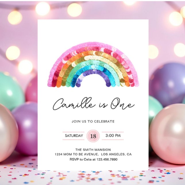Sequin Rainbow Birthday party Invitation Inbjudningar (Skapare uppladdad)