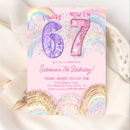 Sequin Rainbow Six Seven 67 Birthday Invitation Inbjudningar