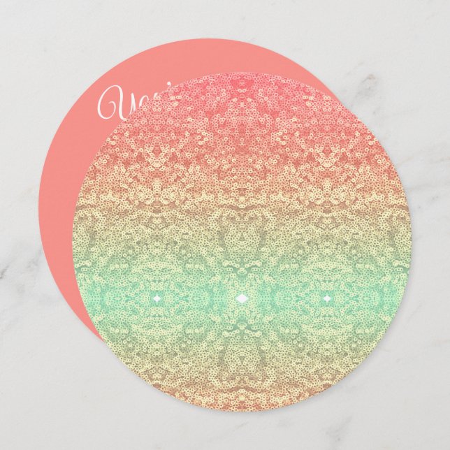 Sequin snöre mönster gradient rosa guld grönt inbjudningar (Fram/baksida)