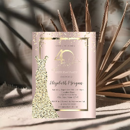 Sequins Dress Ro Guld 40:e födelsedagsinbjudan Inbjudningar