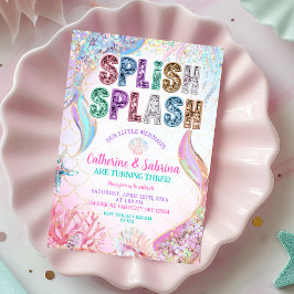  Sequins Glitters Mermaids Sibling Twins Birthday  Inbjudningar