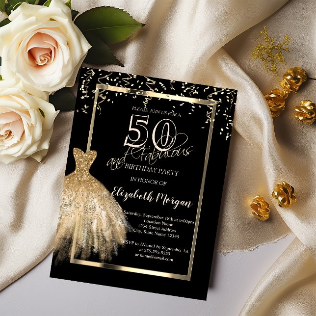 Sequins guld 50:e födelsedagen inbjudningar (Skapare uppladdad)
