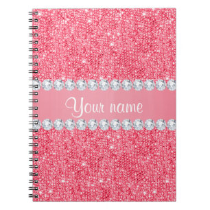 Sequins och diamanter för Faux rosa Anteckningsbok Med Spiral