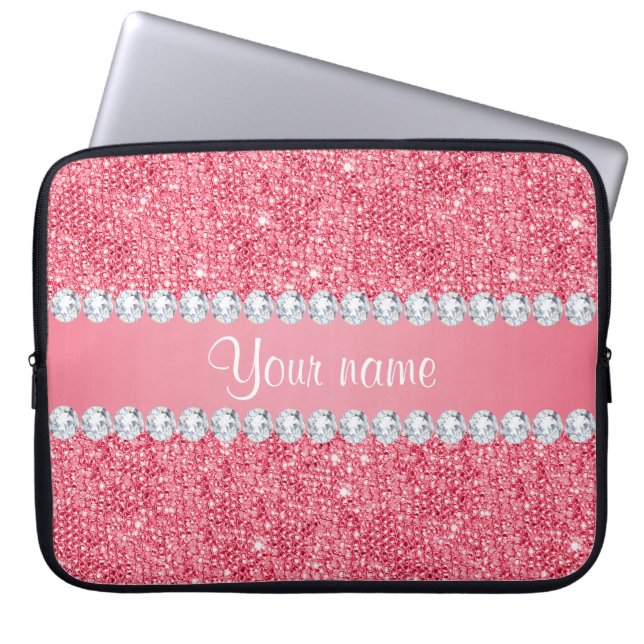 Sequins och diamanter för Faux rosa Laptop Sleeve (Framsidan)