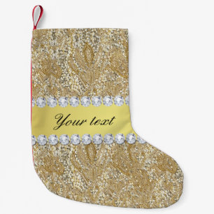 Sequins och diamanter för glamorös Faux guld- Liten Julstrumpa