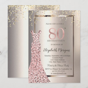 Sequins Rosa Guld Klänning Elfenben 80-årsdag Inbjudningar